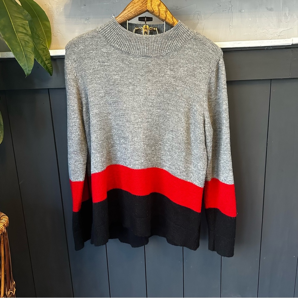 Liz Claiborne Gray Red & Black Stripe‎ Pullover Sweater size XL